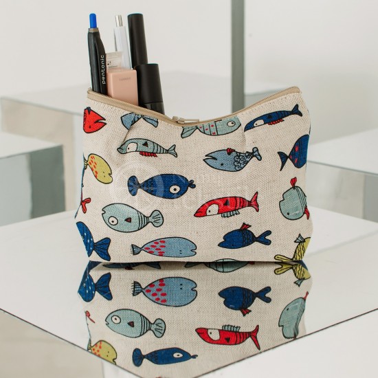 Colourful half-linen cosmetic bag "Small fish"